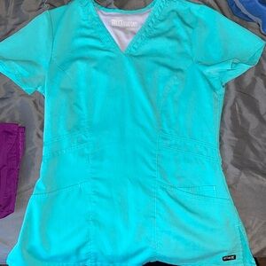 Grey's Anatomy Women's Mia Top, V-Neck Medical Scrub Top Small Bahama Teal